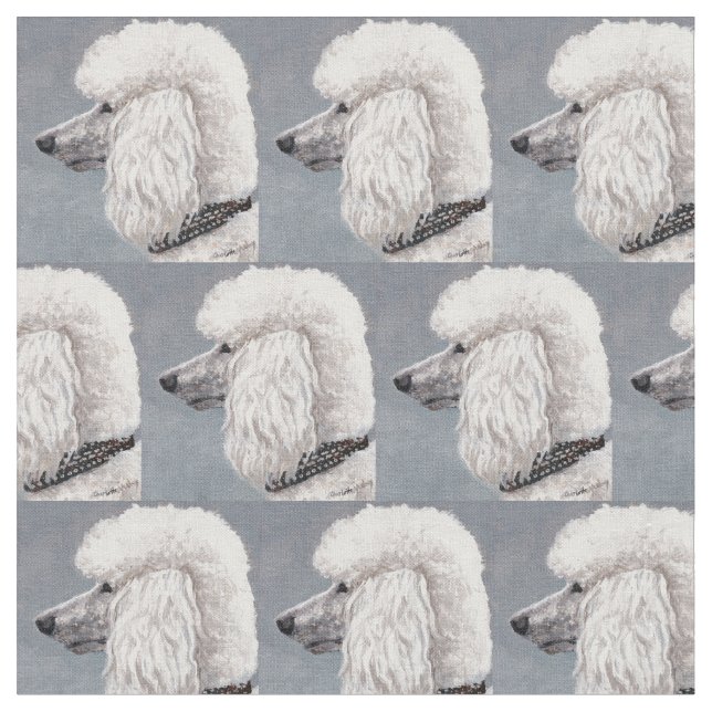 Tecido branco da arte do cão de caniche (Detalhe)