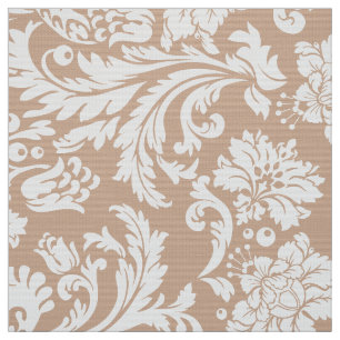 Tecido Branco elegante & damascos florais de Tan