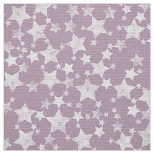 Tecido Branco em Mauve Padrão de Estrelas Lino Impressã