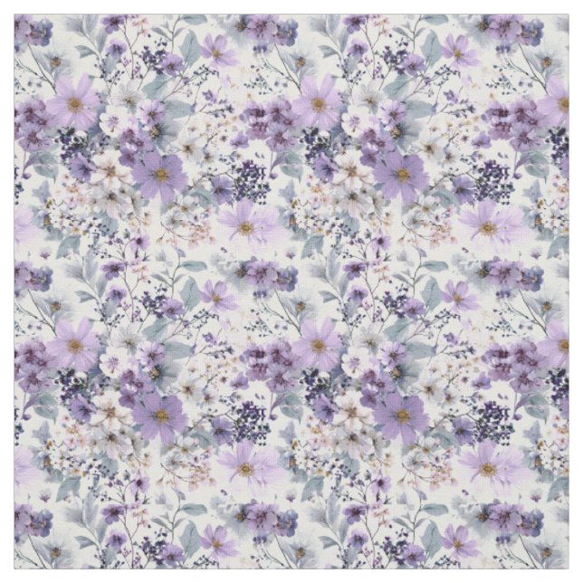 Tecido Branco Rústico Botânico Floral Vintage Roxo (Modelo)