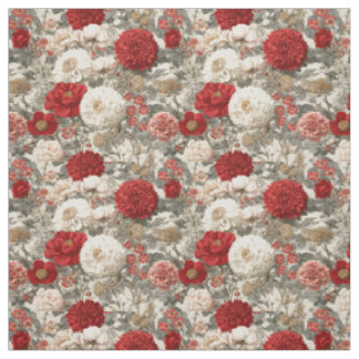 Tecido Branco Rústico Floral Botânico Pastel Vintage Verm