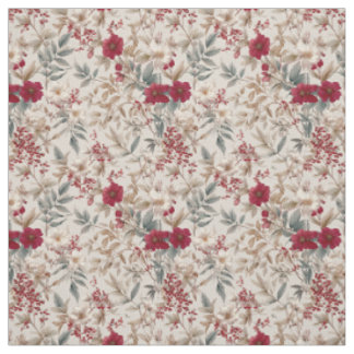 Tecido Branco Rústico Floral Botânico Pastel Vintage Verm
