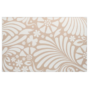Tecido Branco & teste padrão barroco floral de Tan