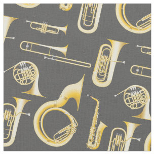 Tecido Brass Instruments Banda Music Musical Cinza Decor