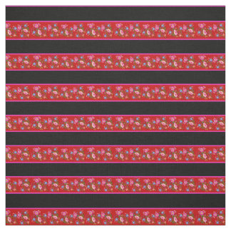 Tecido Bright red/black, pink pin stripe, folk floral