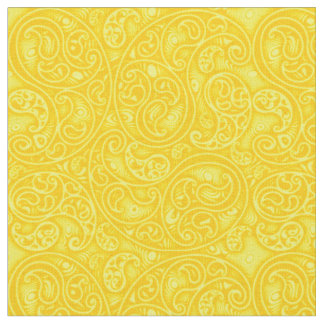 Tecido Bright Yellow Paisley Boteds Swirls and Spirls