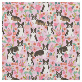 Tecido brindle corgi vintage florals rosa