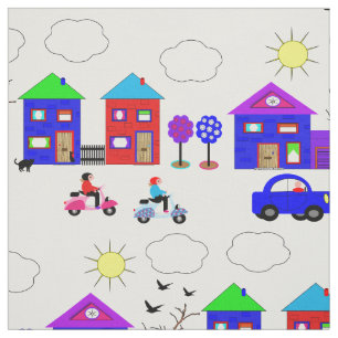 Tecido Brinquedo Town Colorful Houses Divertidas Whimsy P