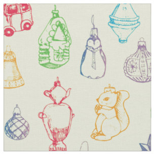 Tecido Brinquedos de natal colorido estilo vintage desenh