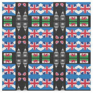 Tecido British Heart, Welsh Dragon & Scottish Flag/Reino 
