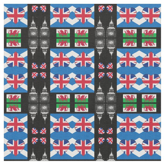 Tecido British Heart, Welsh Dragon & Scottish Flag/Reino  (Detalhe)