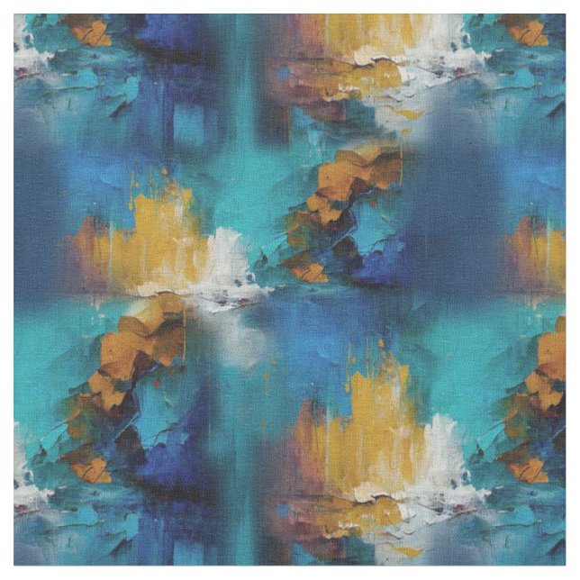 Tecido Bronze de abstrato, estilo barroco azul-ouro (Detalhe)
