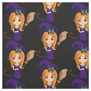 Tecido Bruxa Bonita no Halloween do Chapéu Roxo