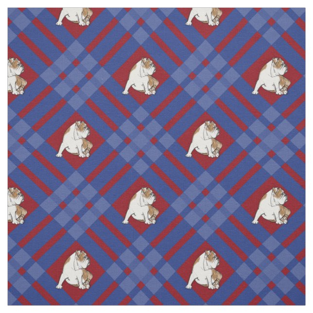 Tecido Buldogue azul da xadrez (Modelo)