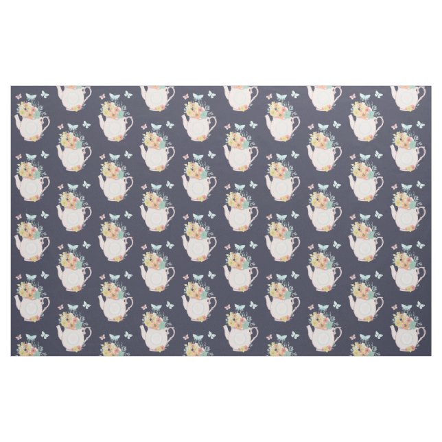 Tecido Bule rosa com flores e borboletas Padrão (Fat Quarter)