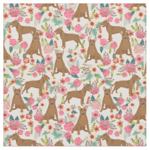 Tecido Bull Terrier dog vintage floresce creme
