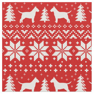 Tecido Bull Terrier Silhouettes Natal Vermelho e Branco