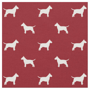 Tecido Bull Terrier Silhouettes Padrão Vermelho e Branco