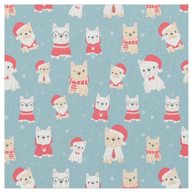 Tecido Bulldog Francês Frenchie Padrão de Natal (Detalhe)