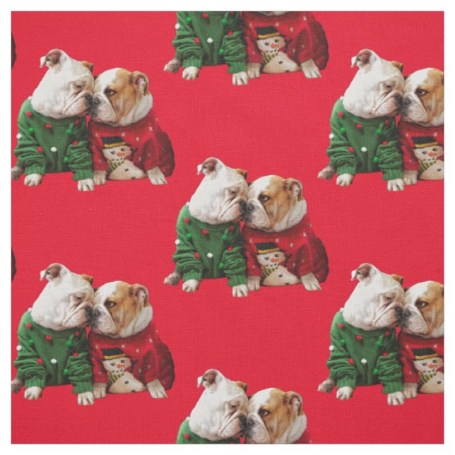 Tecido Bulldogs de Natal em Suéteres (Modelo)