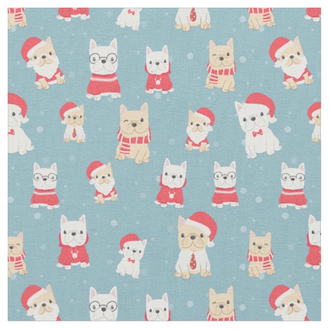 Tecido Bulldogue Francês Frenchie Padrão de Natal (Detalhe)