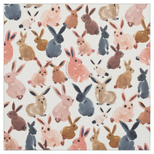 Tecido BUNNIES SEM LIMPA Coelhos de Aquarelas de Pastas C