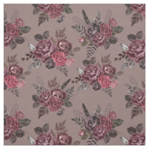 Tecido Buquê Floral Burgundy sobre Cinzas Pinkish