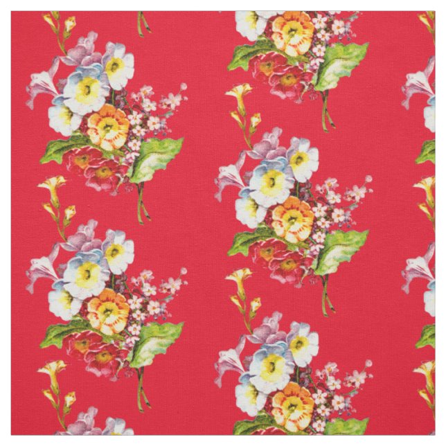 Tecido Buquê Red Primrose Padrão Floral do Primavera Vint (Modelo)