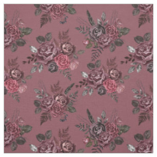 Tecido Burgundy Floral Buquê sobre Deep Pruce