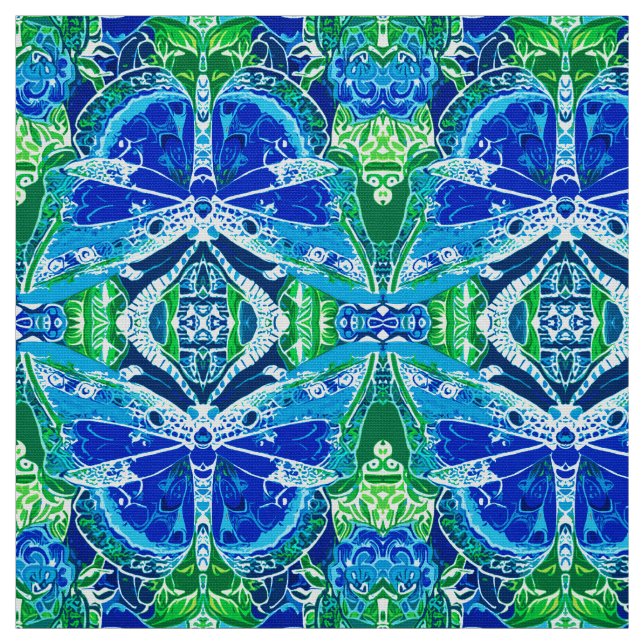 Tecido Butterfly e Medallion Batik Padrões em Azul (Modelo)