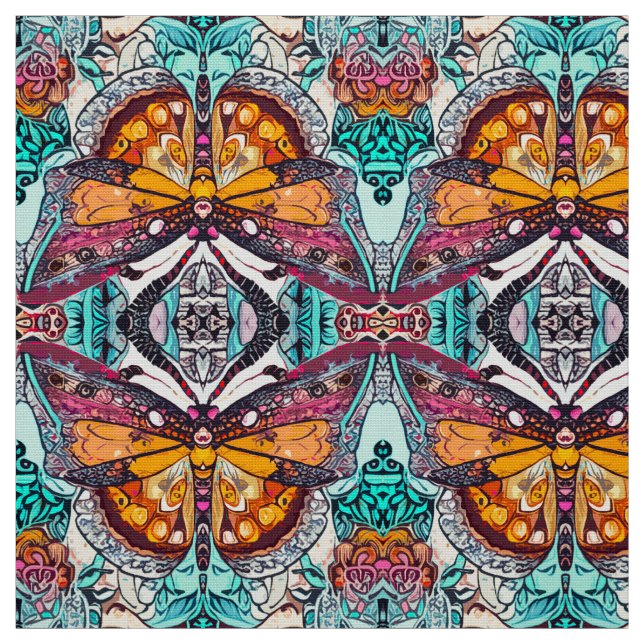 Tecido Butterfly e Medallion Batik Padrões em Laranja (Modelo)