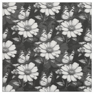 Tecido Butterfly On Flower Patterne Design - Preto
