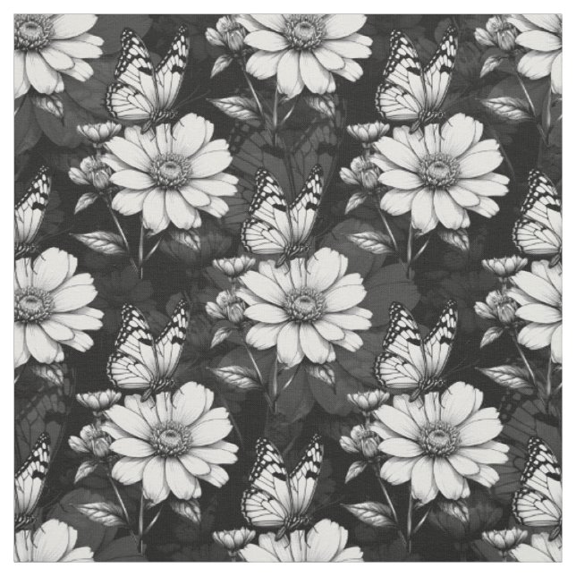 Tecido Butterfly On Flower Patterne Design - Preto (Modelo)