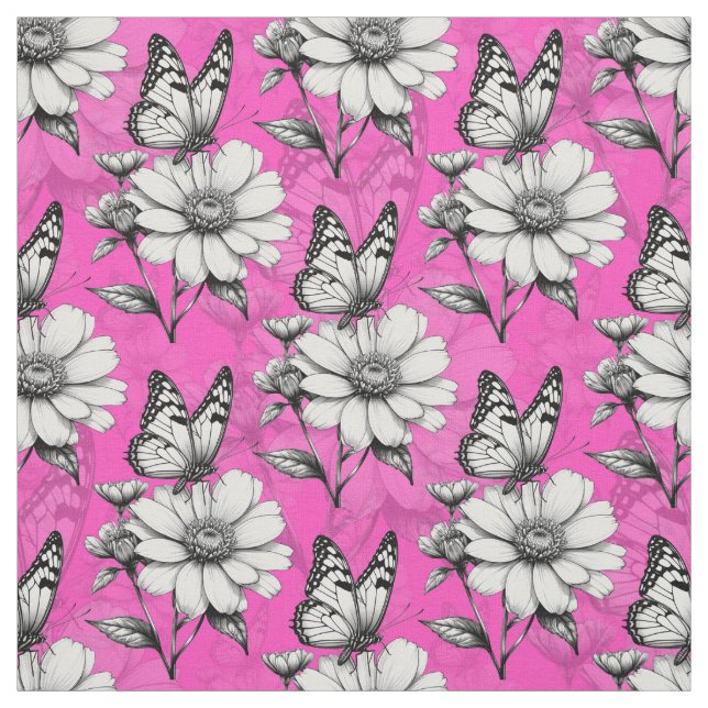 Tecido Butterfly On Flower Pink Design (Modelo)