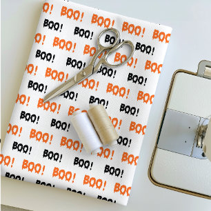 Tecido Buu! Tipografia de Halloween Laranja e Preto Padrã