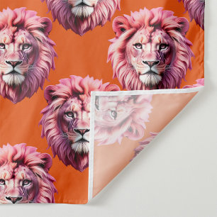 Tecido Cabeça de Leão Rosa Padrão de Animal Design Laranj