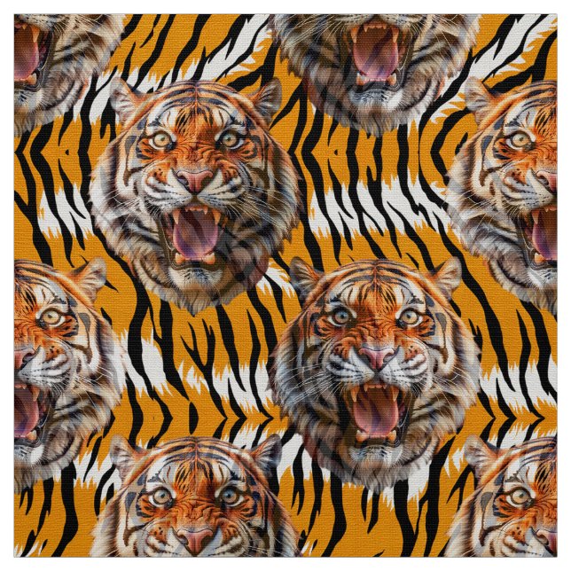 Tecido Cabeça De Tigre Na Pele De Tigre Design (Modelo)