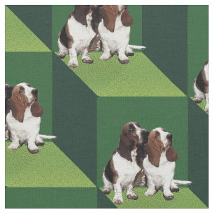 Tecido Caça-Basset em Cubos Verdes
