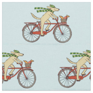 Tecido Cachorro andando de bicicleta com um esquilo fofo 