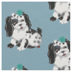 Tecido Cachorro Branco Negro Ladybug Azul Nursereria