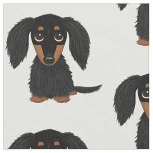 Tecido Cachorro de Cartoon Negro e Dachshund de Cabelo Lo