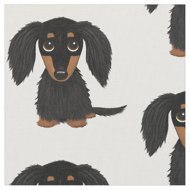 Tecido Cachorro de Cartoon Negro e Dachshund de Cabelo Lo (Detalhe)