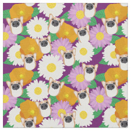 Tecido Cachorro de Corgi com Flores Púrpura Padrão