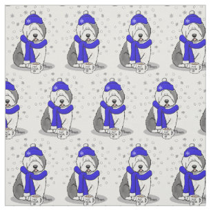 Tecido Cachorro de Ovelino Inglês (Cinza 1), de cor azul-