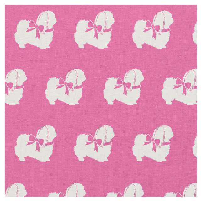 Tecido Cachorro de Pekingese Silhout Pet Rosa (Detalhe)
