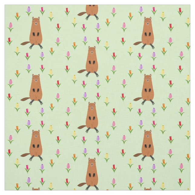 Tecido Cachorro e Flores de Tulipas Cutes Patterados (Modelo)