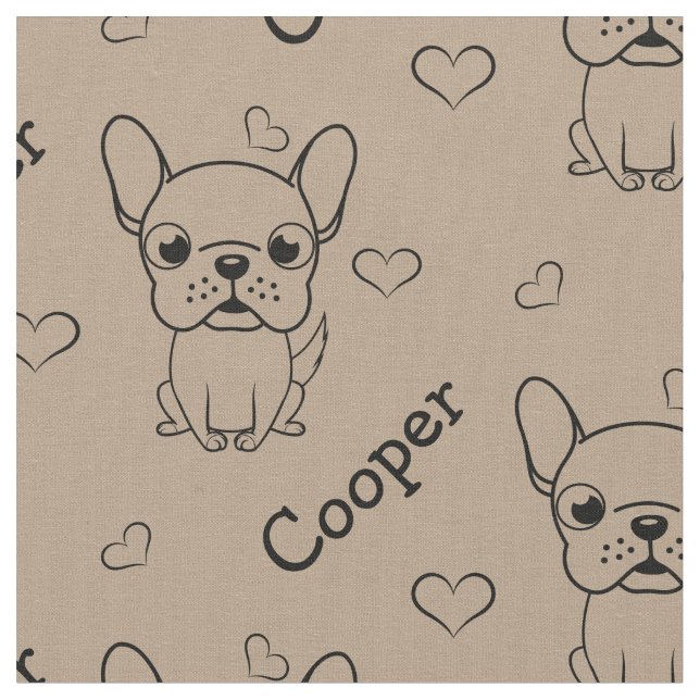 Tecido Cachorro francês Bulldog com nome personalizado e  (Detalhe)