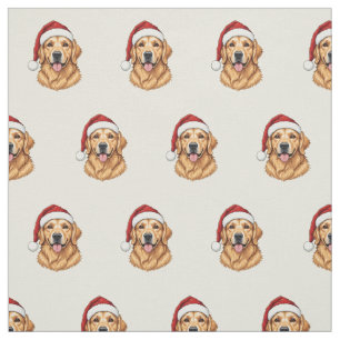 Tecido Cachorro Golden Retriever Fofo de Natal com Chapéu