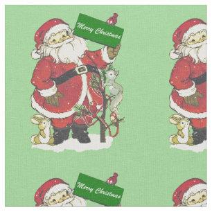 Tecido Cachorro Papai Noel Pequenos Animais Árvore Verde 