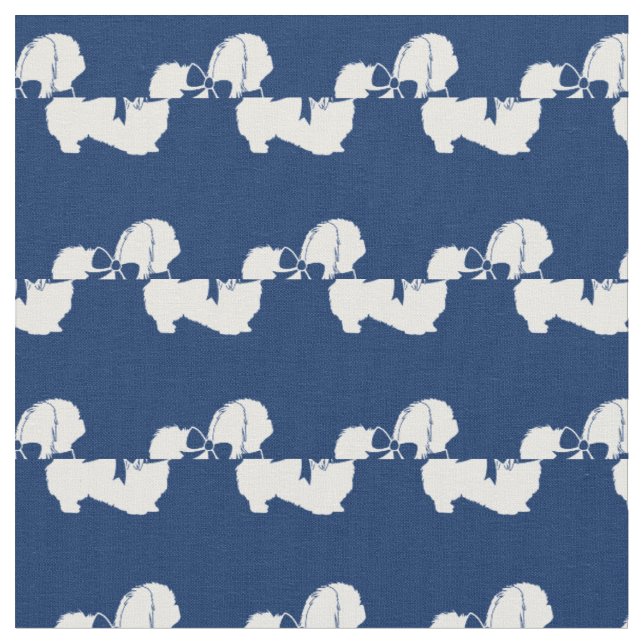 Tecido Cachorro Pekingês Silhout Marinho Azul (Detalhe)